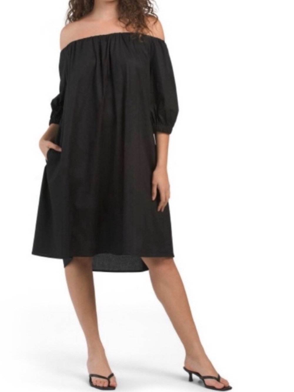 MAGARI MADE IN ITALY BLACK SHIFT DRESS OFF-SHOULDER BALLOON SLEEVES WOMENS LARGE